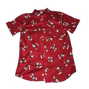 Disney Shirt Mens Camp Hawaiian Mickey Mouse AOP Button-Up XL Red Classic Retro